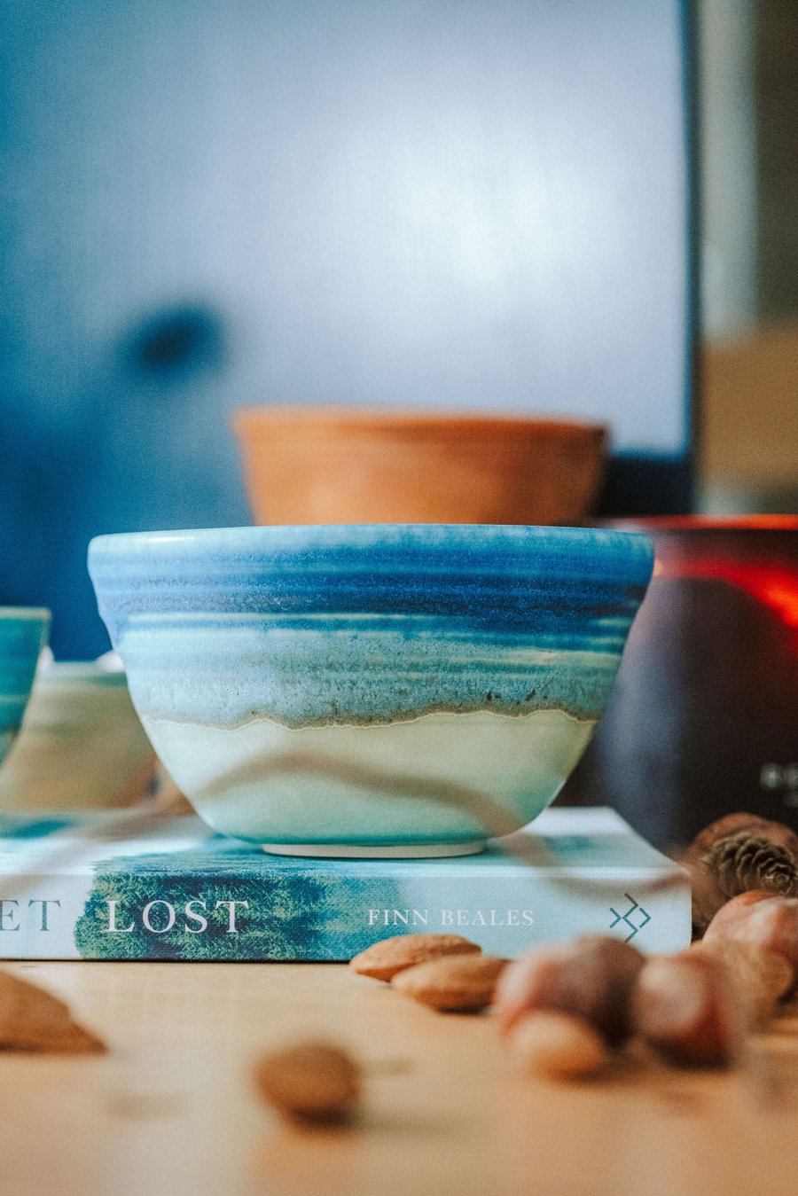 Ceramic handmade large tapas bowl - glazed in blues and turquoise-sea colours