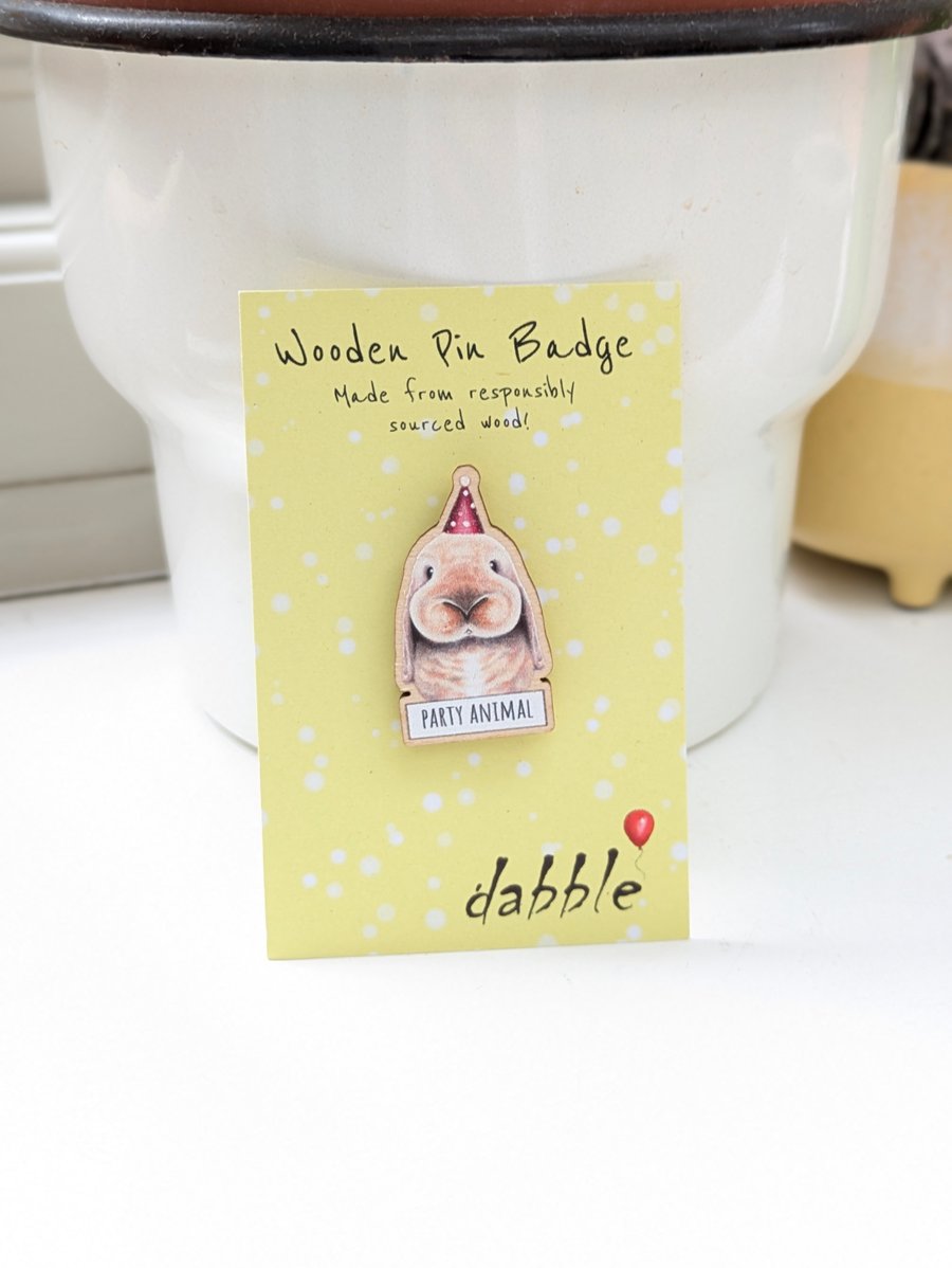 Cute Bunny Wooden Pin Badge, Label Pin, Party Animal