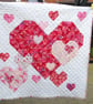 Handmade Patchwork Heart Quilt - Red, Pink Hearts on White 130 cm square 51"