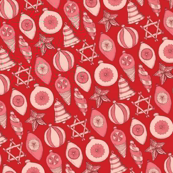 Luxury Eco Christmas Gift Wrapping Set: Vintage Baubles in Red & Pink