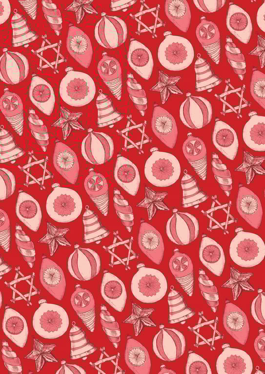 Luxury Eco Christmas Gift Wrapping Set: Vintage Baubles in Red & Pink