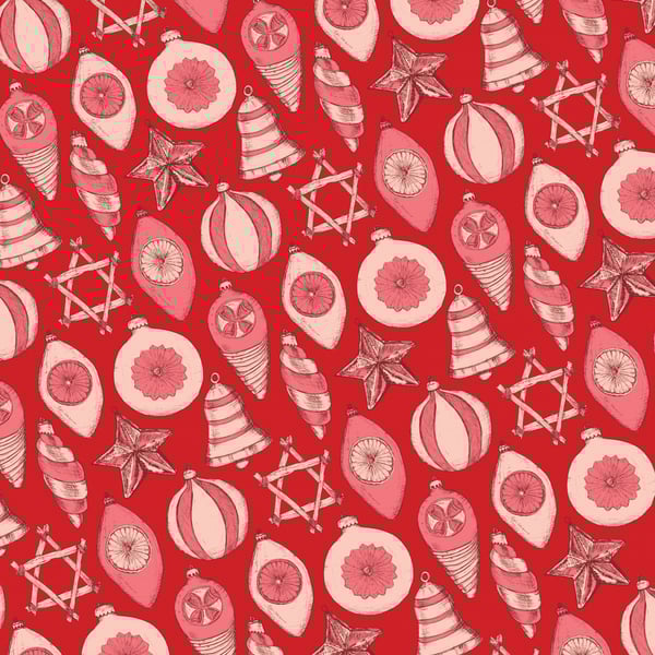 Luxury Eco Christmas Gift Wrapping Set: Vintage Baubles in Red & Pink