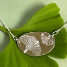 Silver Necklace with Double Ginkgo Leaf Impression 