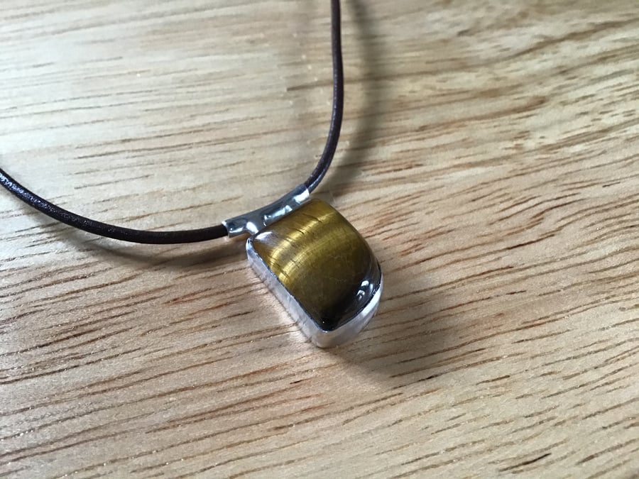 Golden Tigers Eye Sterling and Fine silver freeform unisex pendant necklace