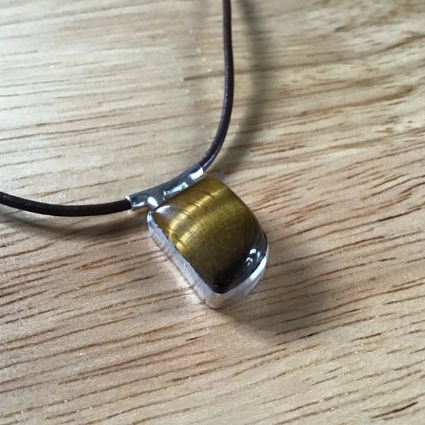 Golden Tigers Eye Sterling and Fine silver freeform unisex pendant necklace