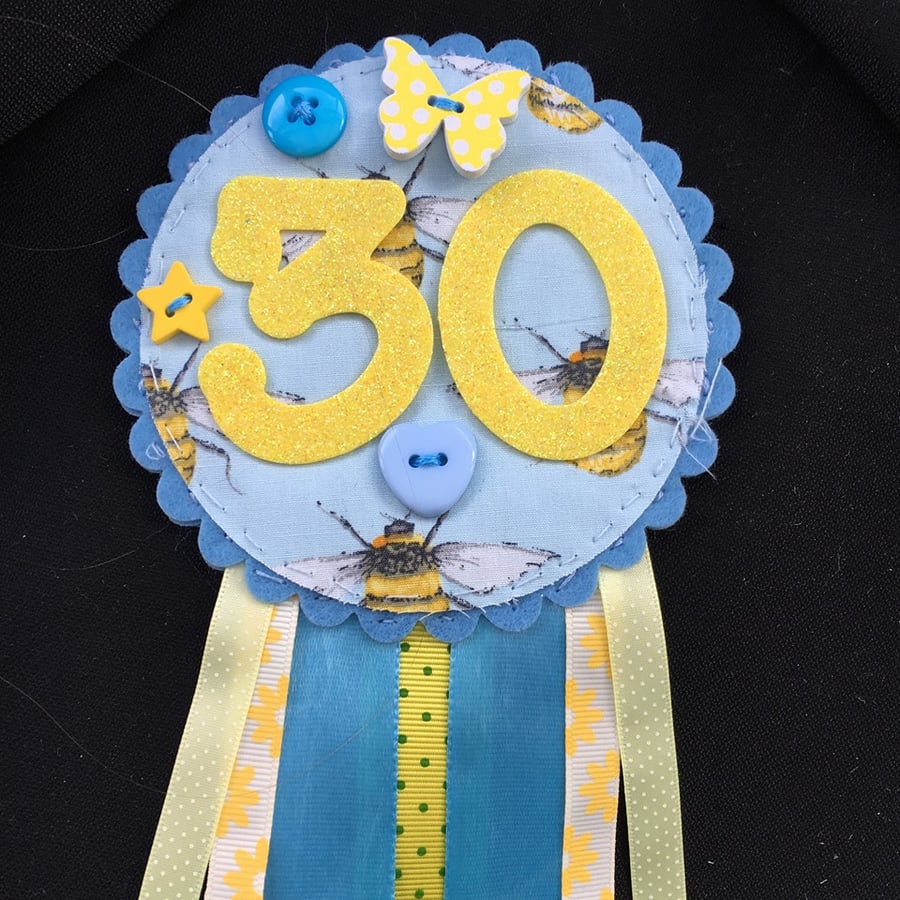 Birthday badge-Rosette Personalised - birthday bee and butterfly- female
