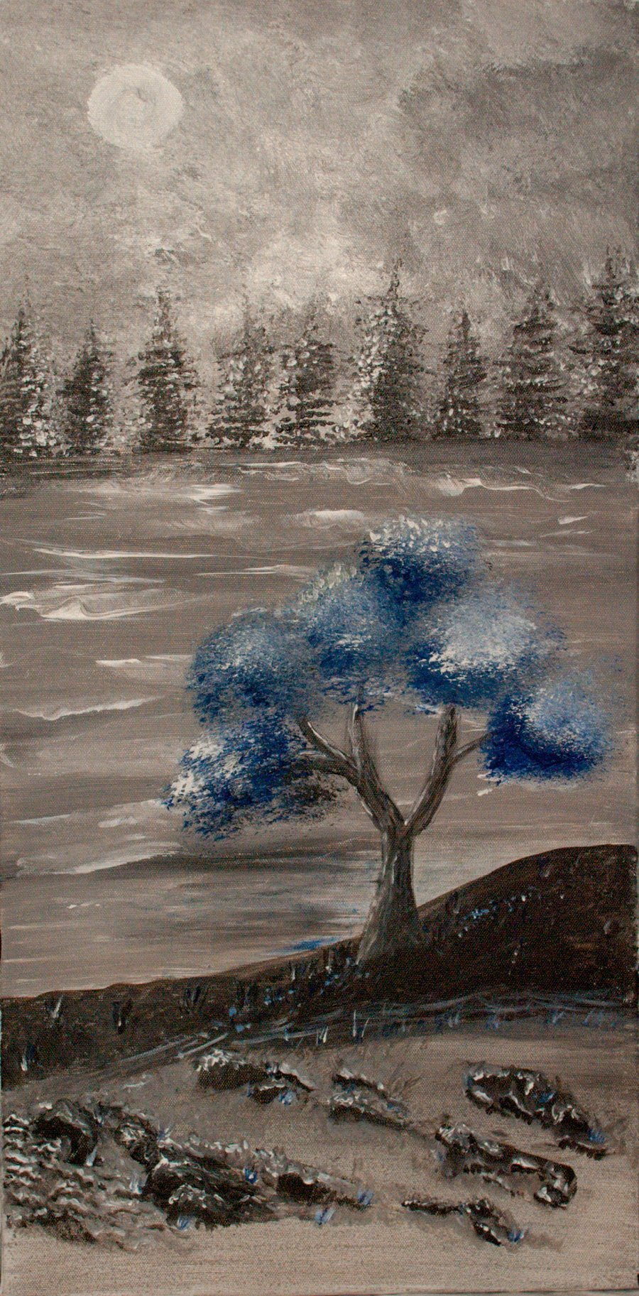 Original acrylic Blue tree painting