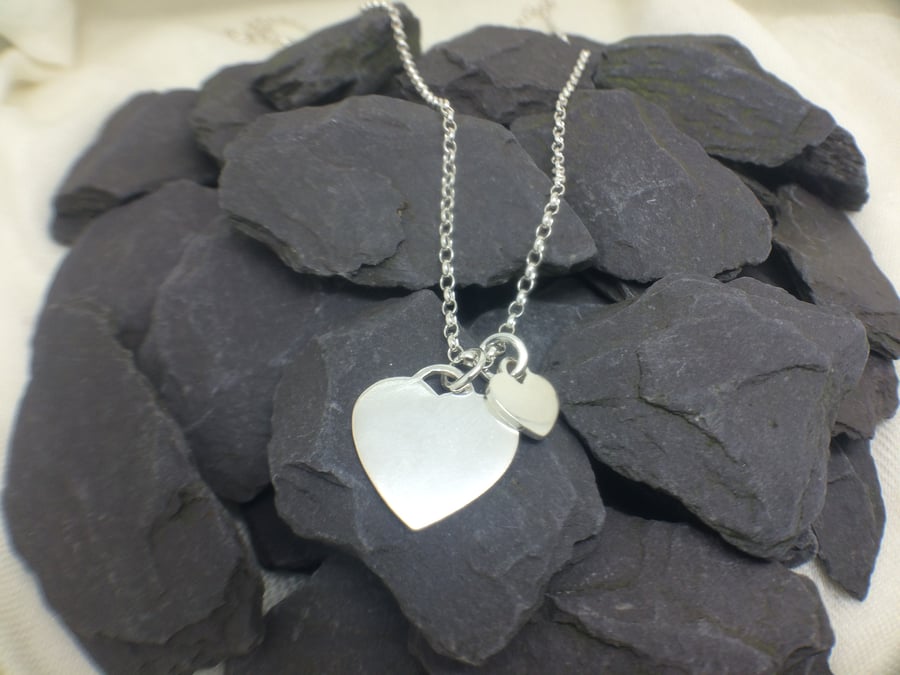 Two Hearts Sterling Silver Pendant Necklace