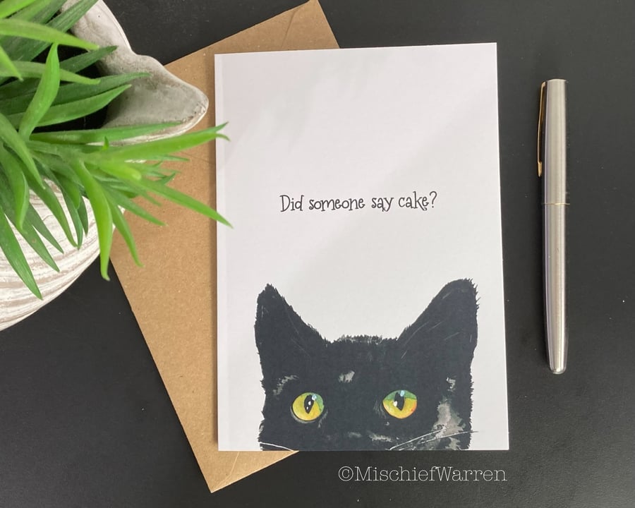 Black Cat Art Card. Blank or personalised for any occasion.