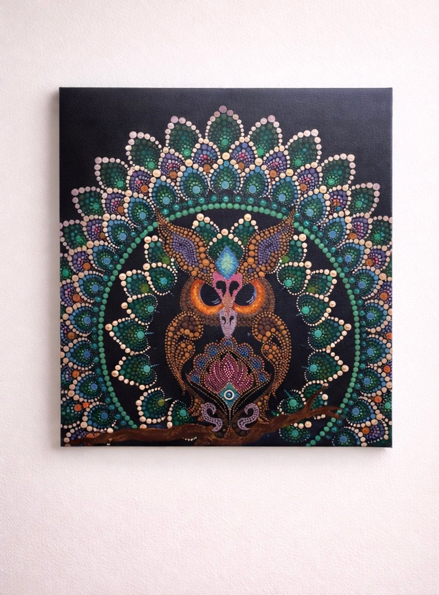  Original Hand-Painted Owl Guardian – Sacred Inner Altar Wall Art