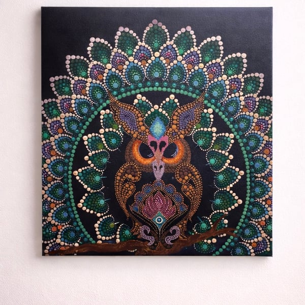  Original Hand-Painted Owl Guardian – Sacred Inner Altar Wall Art