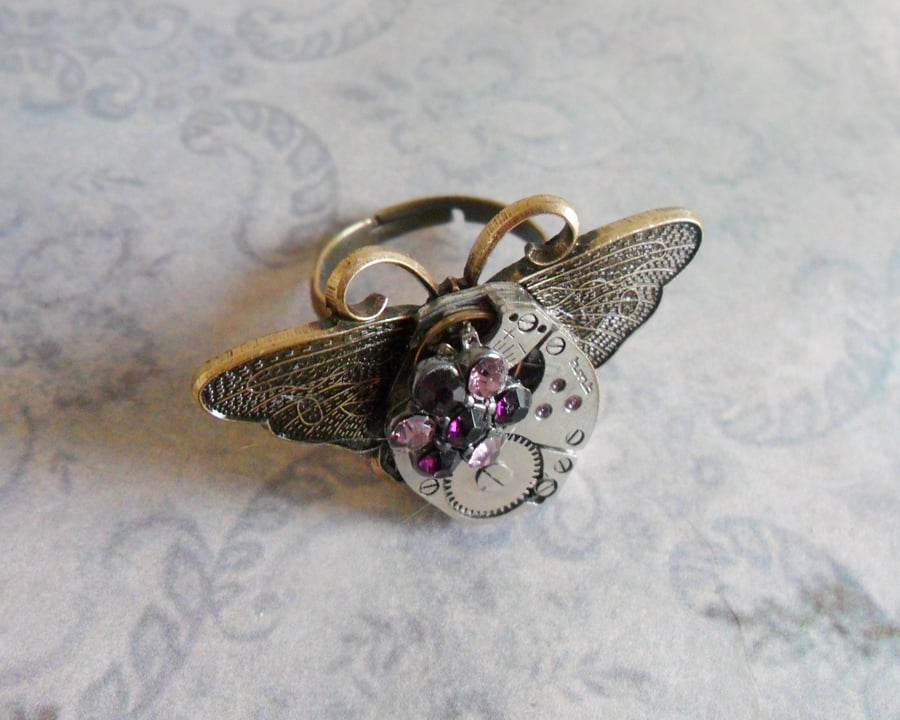 Steampunk Mechanical Butterfly Ring