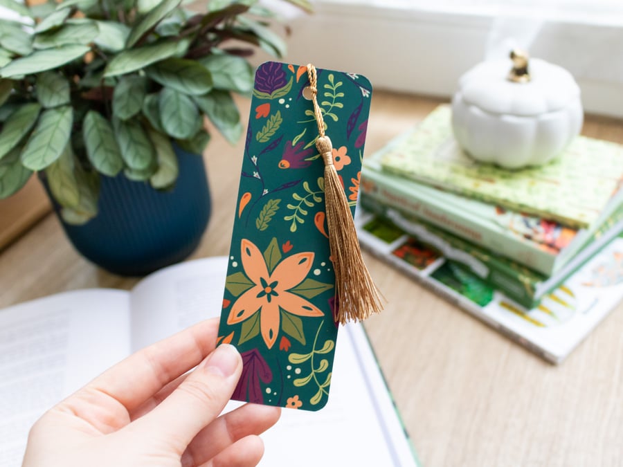 Autumnal Flower Garden Bookmark with Tassel