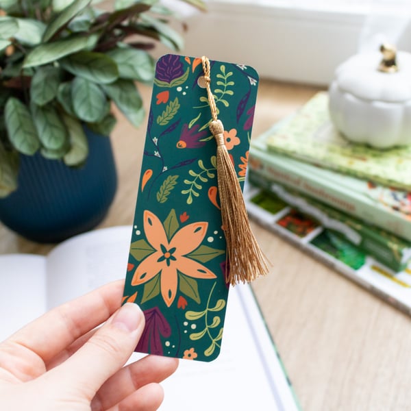 Autumnal Flower Garden Bookmark with Tassel