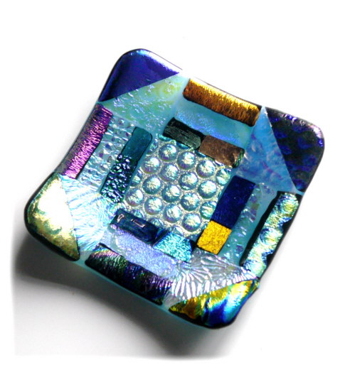 Patchwork Dichroic Treasure Fused Glass Trinket Dish 007 8cm 
