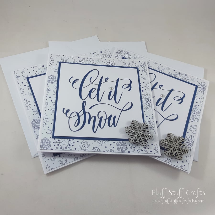 Pack of 3 handmade Christmas cards - Let it Snow