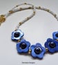 Designer Blue Mother of Pearl & Shell Pearl Necklace & Earrings Set Gold Plated - Image 8
