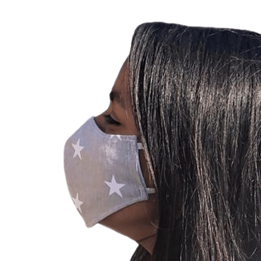 Grey Stars Face Mask 100% Cotton Fabric Washable and Re-usable Child Adult Sizes