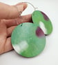 Green and cerise pink wooden hooped earrings  - Image 3