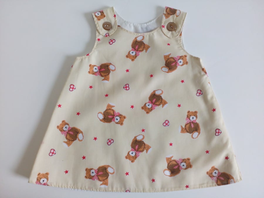 6-12 months, A Line dress, Summer dress, pinafore, Teddy Bear dress        