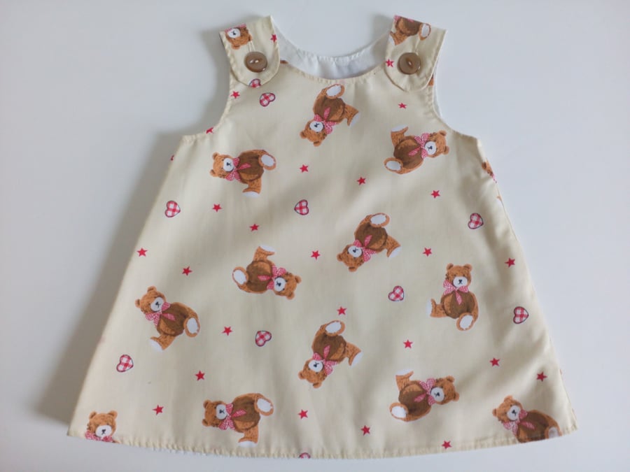 6-12 months, A Line dress, Summer dress, pinafore, Teddy Bear dress        
