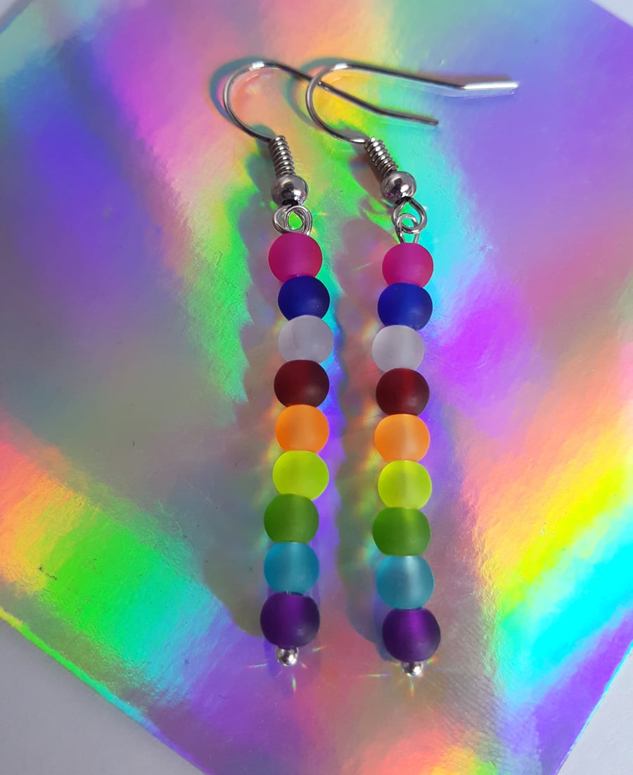 Handmade Frosted Glass Beaded Rainbow Earrings 