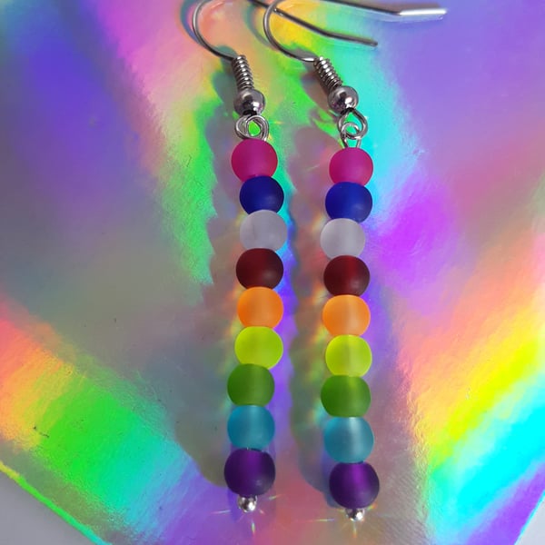 Handmade Frosted Glass Beaded Rainbow Earrings 