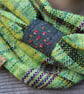 Unisex cowl woven in greens and purple hand dyed yarn with mushroom embroidery - Image 9