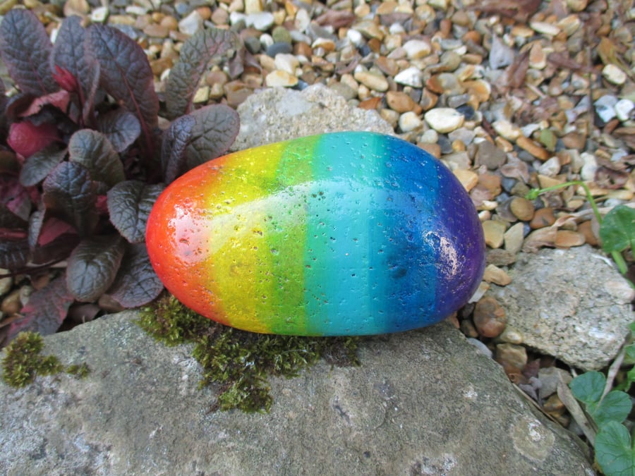 Painted Rock Memorial Stone Bunny Rabbit Pet Rainbow Stone Pet Cat Dog 008