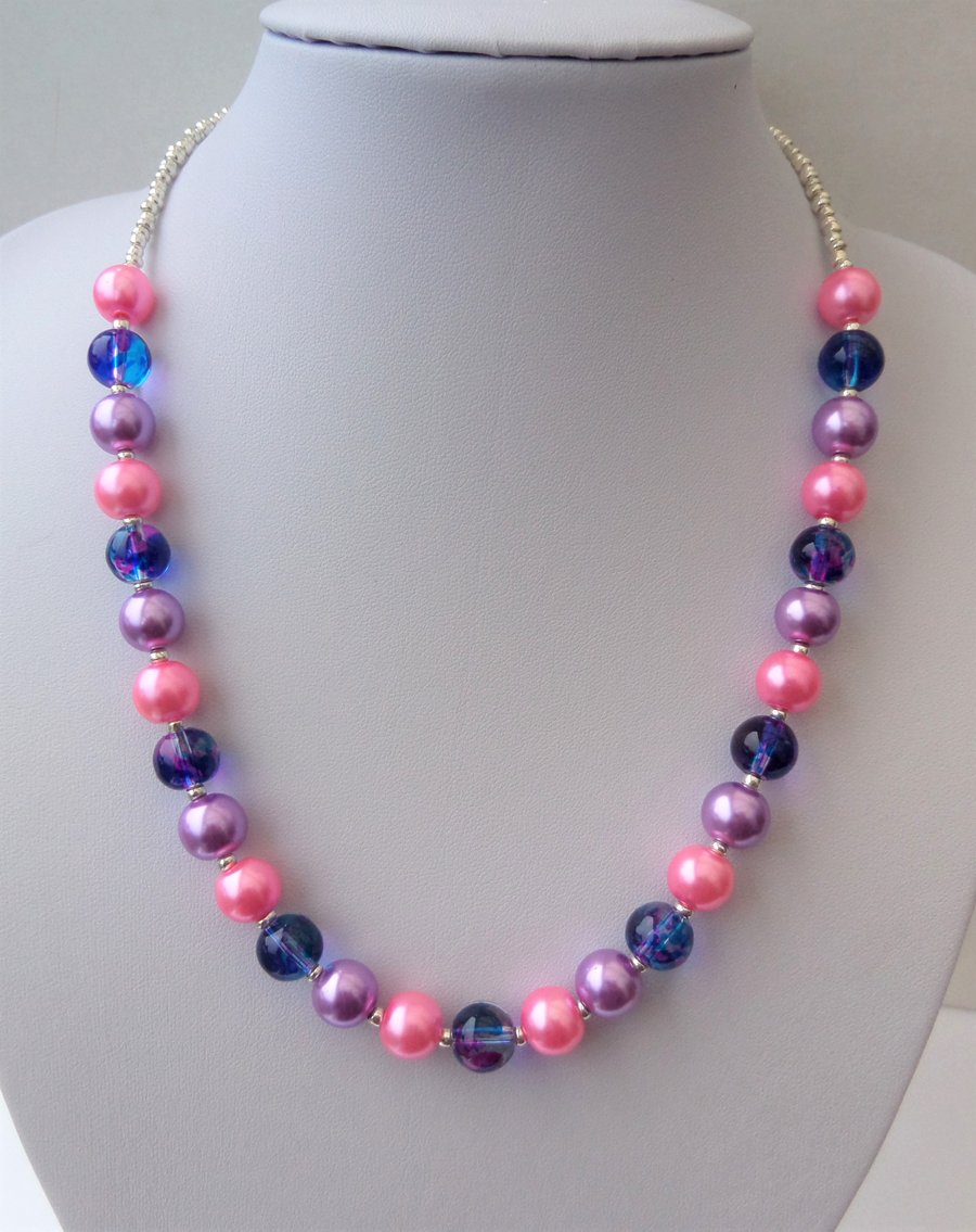 Vibrant pink, purple and blue necklace