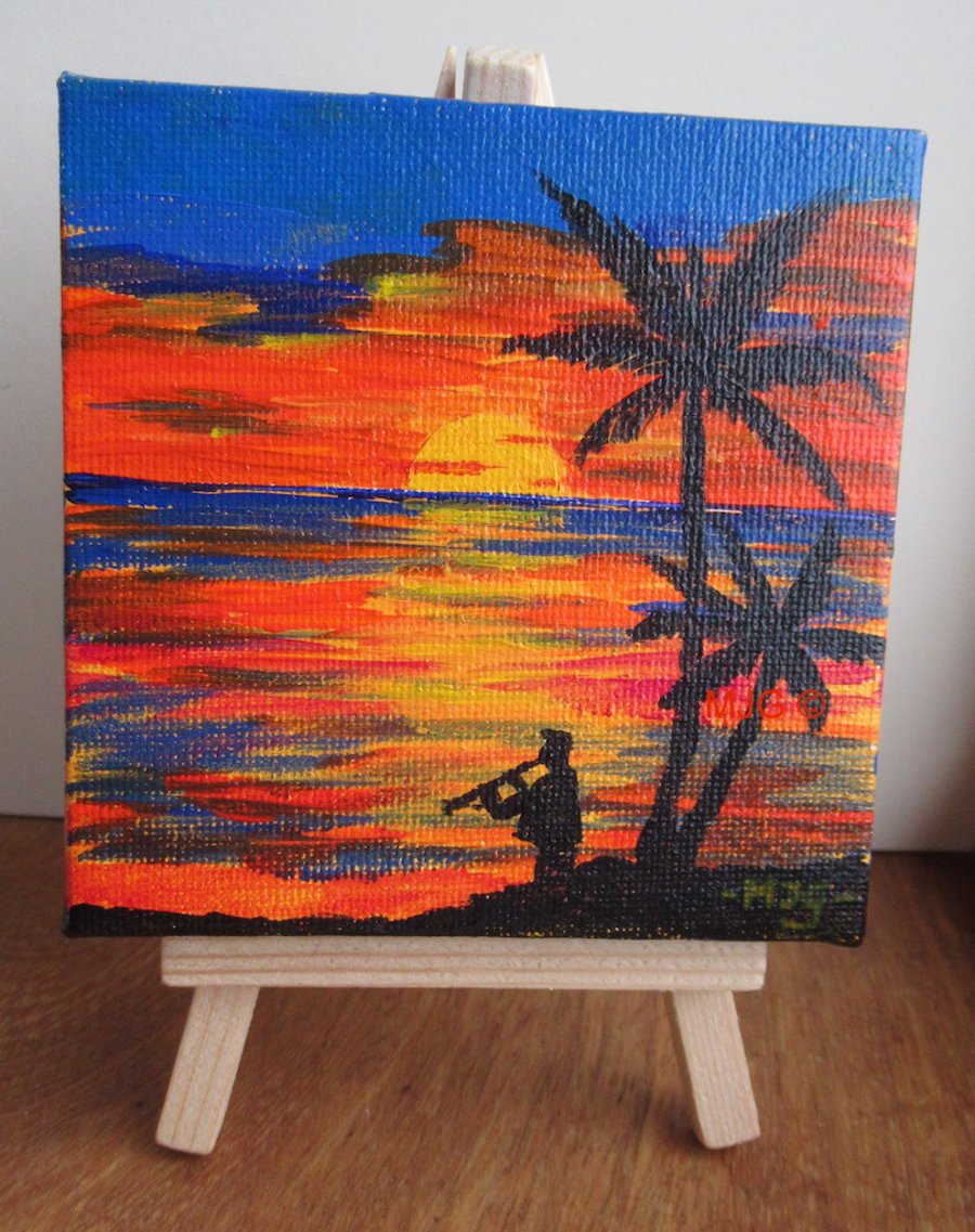 Stranger on the Shore - acrylic painting on mini canvas