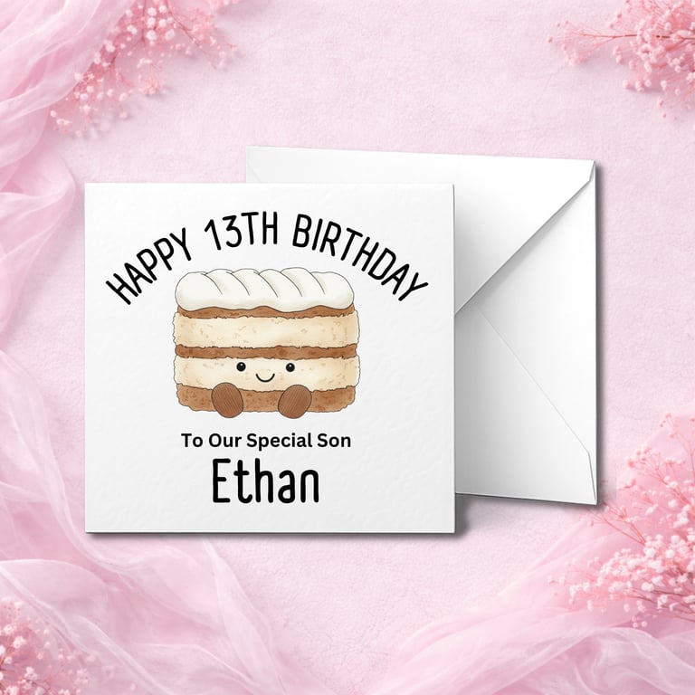 Personalised 13 Birthday Card, Cute Design, Custom Name, Son Daughter Kids Card