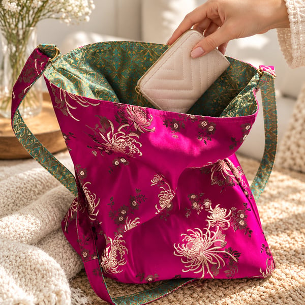 Luxury Reversible Brocade Bag – 34x34 cm - Handmade Two-Sided Shoulder Tote Bag 