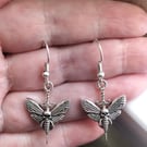Tibetan Silver Moth Skeleton Sword Charm dangle Earrings