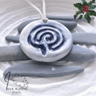 Ceramic pendant, a portable finger labyrinth jewellery white clay and cobalt 01