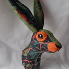 Faux hare head wall mount in William Morris fabric