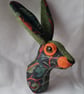 Faux hare head wall mount in William Morris fabric