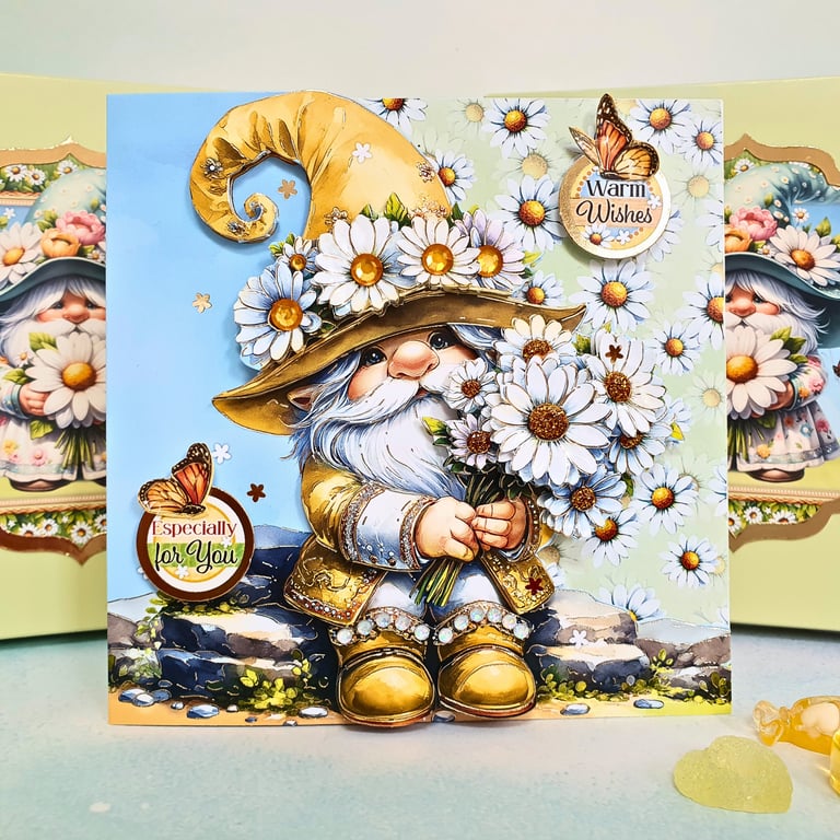 Get Well Soon Card & Box - 3D Decoupage Keepsake Gnome Card, Warm Wishes