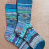 Socks, hand knitted, MEDIUM, adult size 5-6, MULTICOLOURED