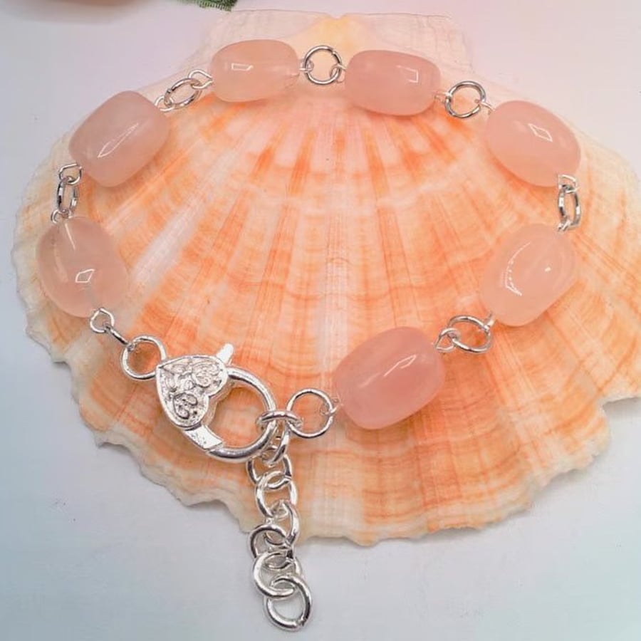 Rosary Style Rose Quartz Nugget Beads Bracelet, Summer Bracelet, Gift for Her