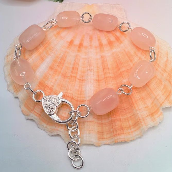 Rosary Style Rose Quartz Nugget Beads Bracelet, Summer Bracelet, Gift for Her