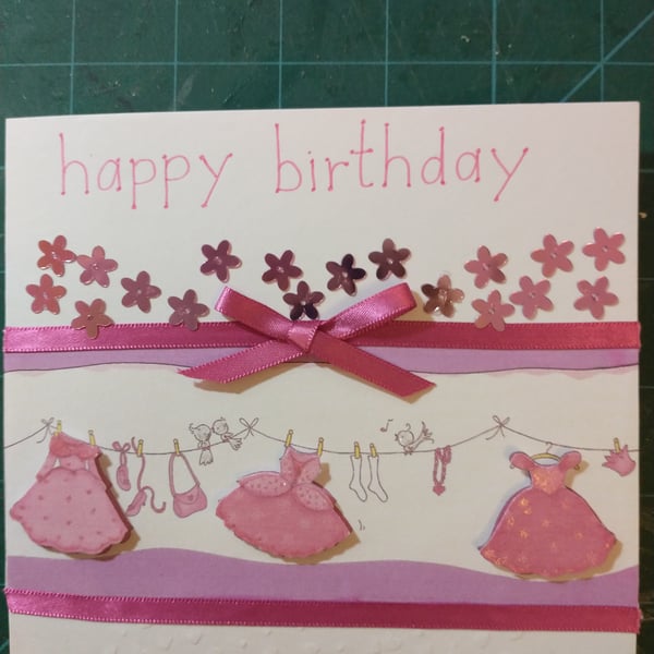 Princess dresses decoupage birthday card for a girl