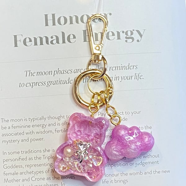 Handmade Shaker Keychain - 'Mini gentle bear' with Detachable Cloud charm