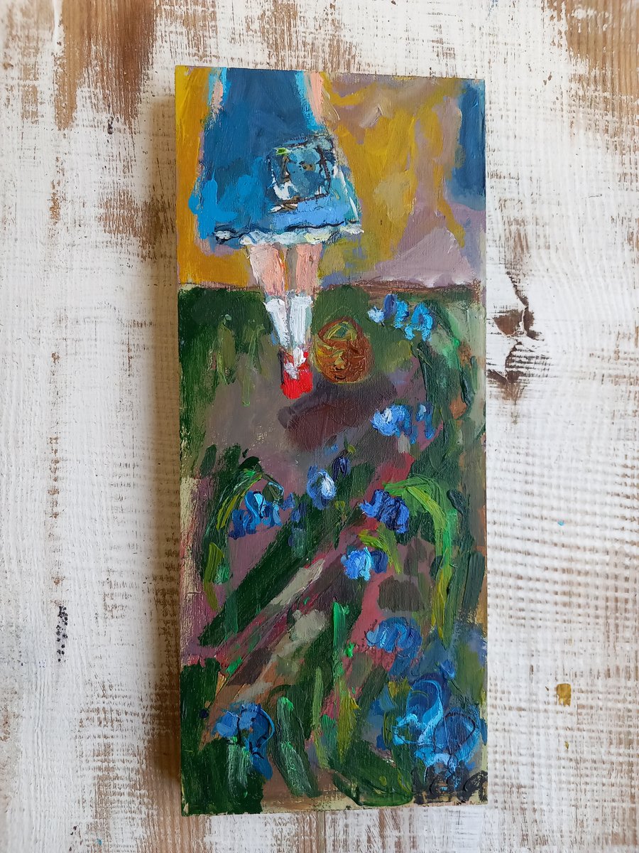 ' Foraging for nettle tops ' painting on wood