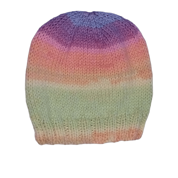 Hand Knitted Newborn Baby Hat in Pastel Stripes, Baby Girl Beanie, Winter Acces 