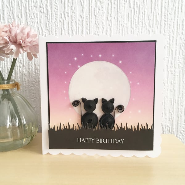 Birthday card - quilled cats