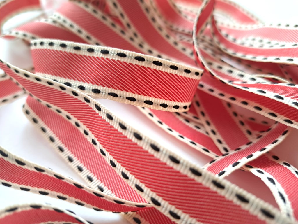 Red, white and black double faced ribbon braid, 6 metres, 15mm wide