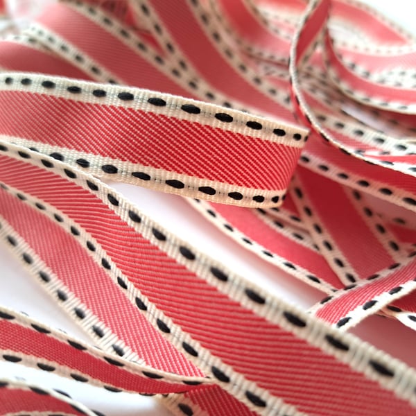Red, white and black double faced ribbon braid, 6 metres, 15mm wide