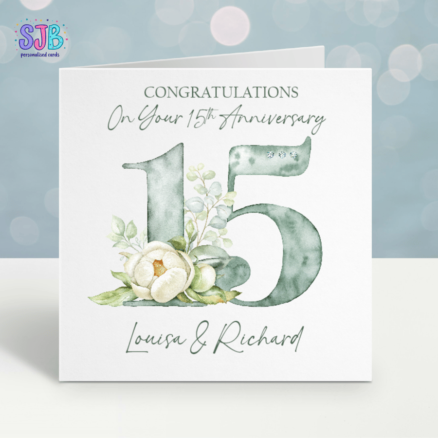 Handmade Personalised 15th Wedding Anniversary Card