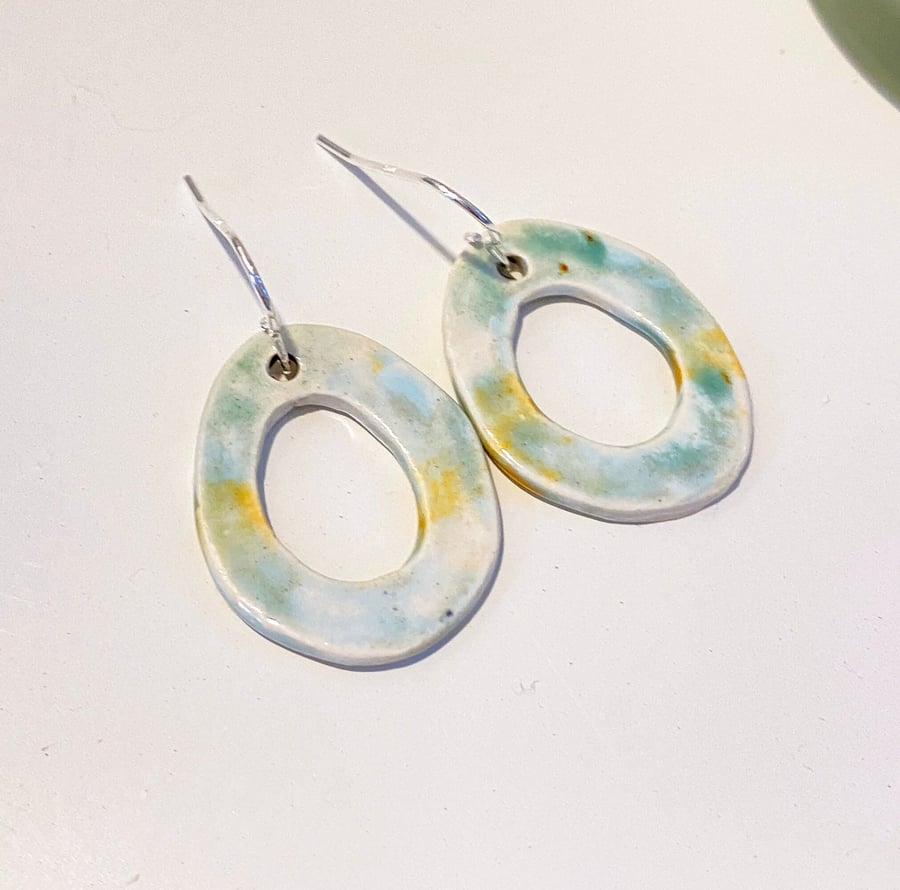 Sterling silver ceramic drop earrings-handmade & hand glazed Perfectly Imperfect